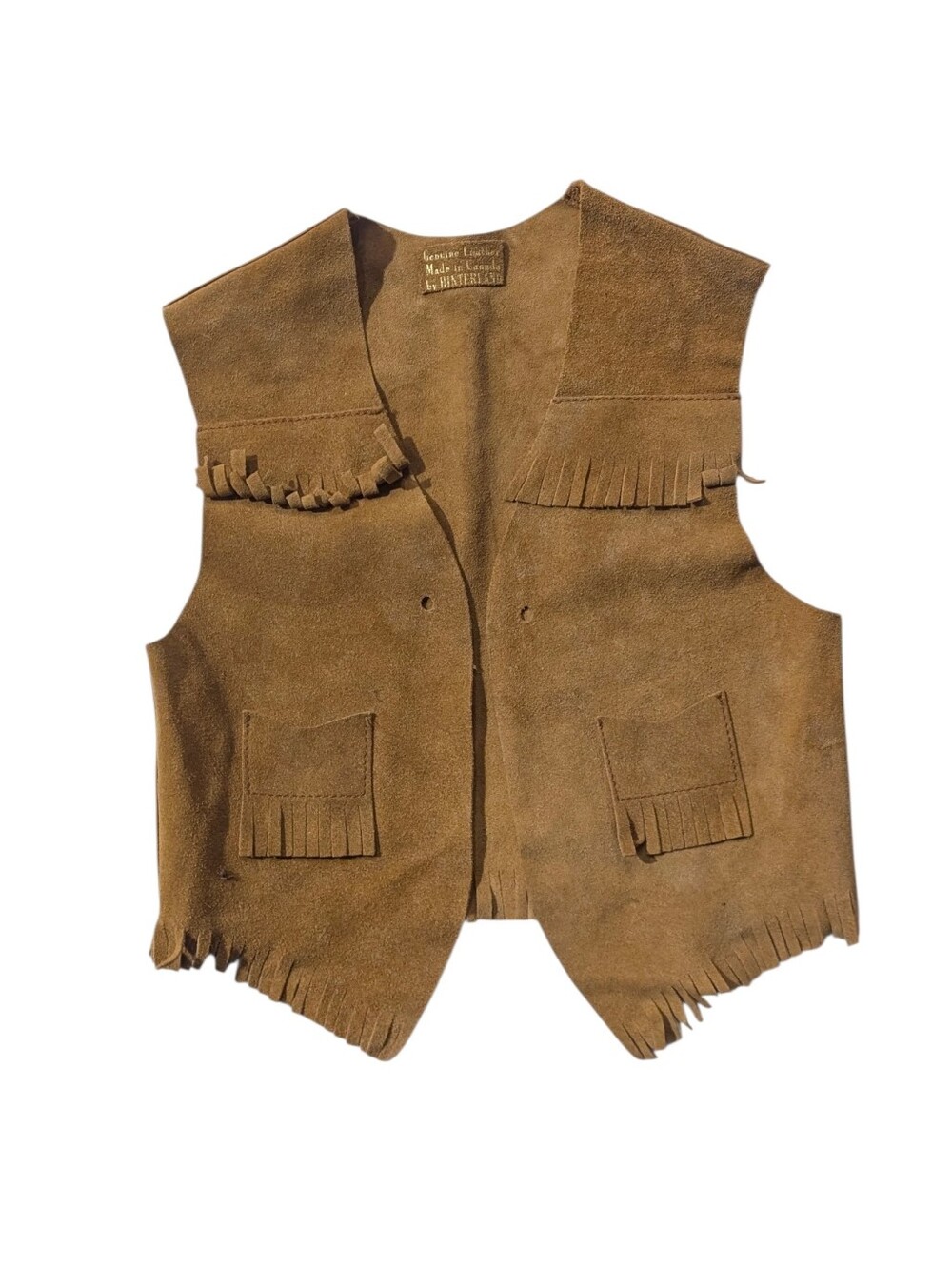 Rare Vintage Hinderland Kids Brown Real Suede Leather Handmade Fringe Vest